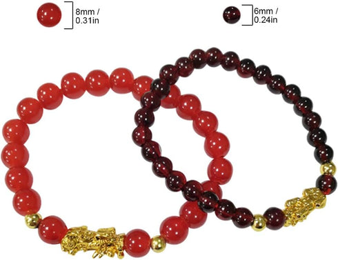 2 Pcs Feng Shui Good Luck Bracelets for Men Women, Wealth Prosperity Charm Bracelet with Golden Pi Xiu Pi Yao, Attract Good Luck and Wealth(6mm, 8...