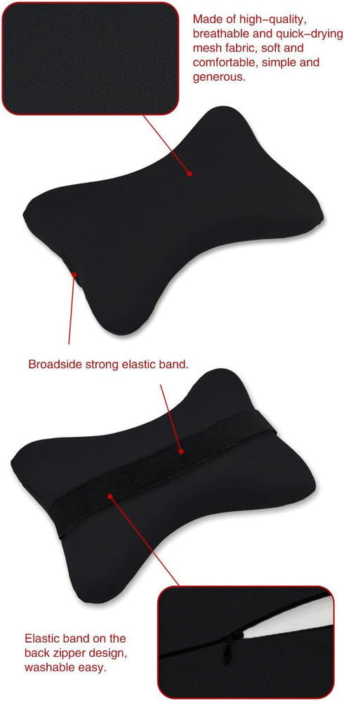 Tianmei 2 Pcs Plain Color Memory Foam Car Headrest Vehicle Seat Neck Rest Support Pillow Relief Pad (JYM–Pure Black)...