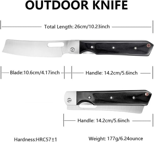 Kitchen Knife Folding Chef Knife 4 inch Sharp 8Cr14Mov Stainless Steel Blade Black Wood Handle Pocket Japanese Style Universal knife for Outdoor C...