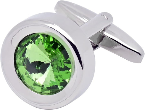 Round Green Crystal Men's Cufflinks In Gift Case Classic Round Silver Crystals Cufflinks for Men Jewelry for Wedding Party Business Birthday Anniv...