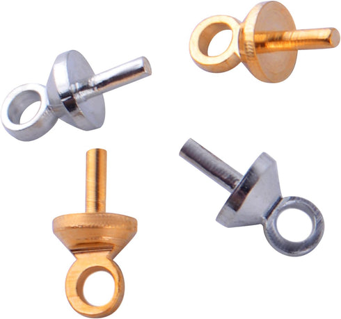 100pcs Brass Eye Pins Bail Caps, Cup Pearl Eye Pin Bail Peg Pendant Connector Cup Pearl Peg Bails for DIY Jewelry Making and Crafting, Gold and Si...