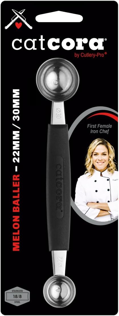 CatCora Melon Baller, Professional 18/8 Stainless Steel Dual Blades 22/30-MillimeterFor Melon Balls and Garnishes, Ergonomic Soft-Grip Handle...