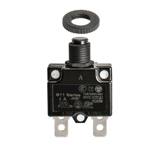 Baomain 8A Circuit Breaker Thermal Overload Protector, S11 Series 125/250VAC/65VDC, Manual Reset Thermal Circuit Breakers Black Pack of 10 (8 Amp....