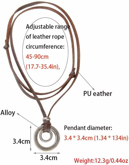 JczR.Y Leather Necklace for Men Double Circle Rings Leather Rope Pendant Necklace Punk Leather Chain Disc Ring Necklace Vintage Jewelry Gift...