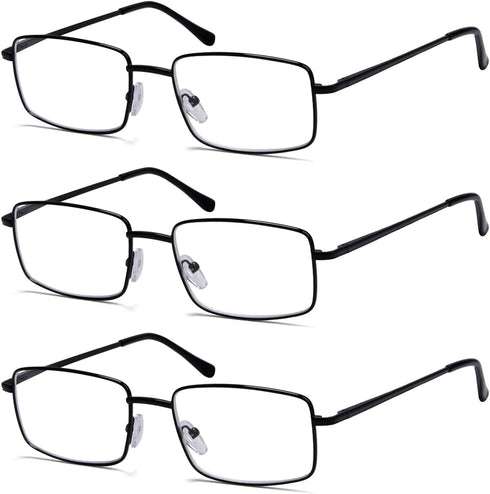 Eyekepper 3-pack Readers Rectangular Spring Temple Large Metal Reading Glasses Men Black +2.0...