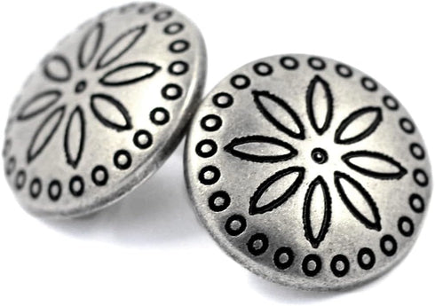 Bezelry 12 Pieces Simple Flower Carving Metal Shank Buttons 18mm (11/16 inch) (Antique Silver)...