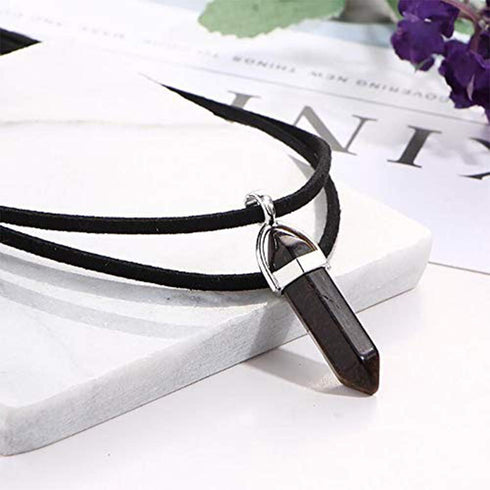 Layered Choker Necklace Crystal Choker Chakra Suede Choker Hexagonal Gemstone Pendant Necklace Bohemia Jewelry for Women(Black)...