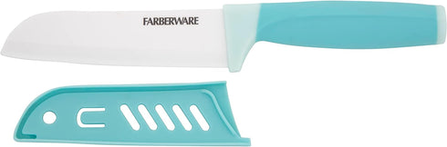 Farberware Ceramic 5- Inch Santoku Knife with Custom-Fit Blade Cover, Razor-Sharp Kitchen Knife with Ergonomic, Soft-Grip Handle, Dishwasher-Safe,...