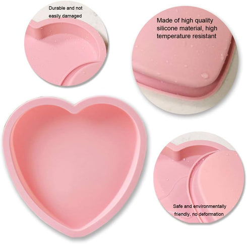 6 Inch Silicone Heart Shaped Rainbow Cake Baking Pans, Heart Cake Layer Pan Set, Non-Stick Silicone Cake Bakeware Mold,4tray Baking Flexible Molds...