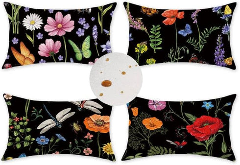 ONWAY Outdoor Waterproof Spring Summer Pillow Covers 12x20 Inch Set of 4 Floral Farmhouse Throw Pillows Decorative Cushion Cases for Outdoor Couch...