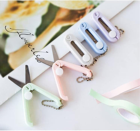 Purple Mini Folding Scissors with Key Chain Mini Telescopic Small Foldable Scissors Portable Safe Pocket Travel Scissors Retractable Kids Shears S...