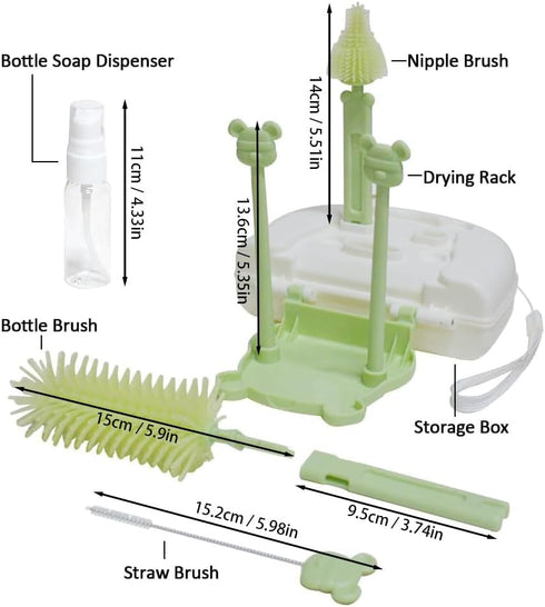 Baby Bottle Brush and Bottle Drying Rack Set,Baby Bottle Brush Travel Kit,Baby Bottle Brush Portable Bottle Holder for Baby(8 in 1,Green)....