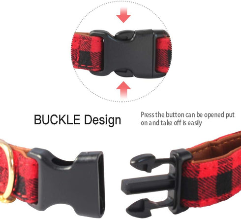 KUDES Plaid Dog Collar with Bow, 2 Pack/Set Adjustable Dog Bow Tie Collars with Bell, Best Pet Gift for Small Medium Large Girl and Boy Dogs, Red ...