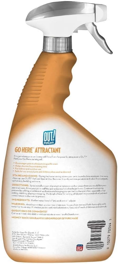 OUT! PetCare Go Here Attractant Indoor and Outdoor Dog Training Spray - House-Training Aid for Puppies and Dogs - 32 oz...
