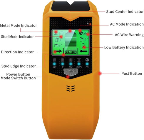 Stud Finder Wall Scanner, 5 in 1 Stud Detector with HD LCD Display for Center and Edge of Wood Metal AC Wire...