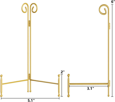 Golden Plate Stand for Display, 6 Inch Decorative Picture Frames Holder, Metal Easel Stand for Plate, Book, Photo, Card and Art...