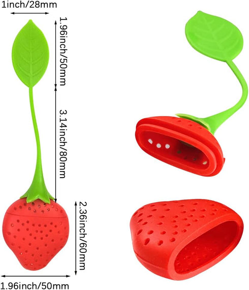 8PC Silicone Tea Strainers for Loose Tea, Cute Strawberry Shape Tea Infuser Set, Tea Ball Strainer Tea Filters for Loosing Leaf, Gripping Ice Cube...