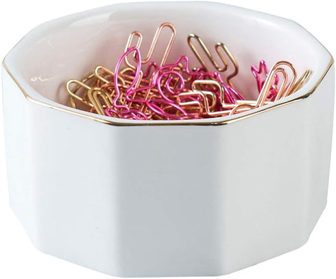 Paper Clip Holder Ceramic Marbling Paper Clip Dispenser for Desk Paper Clip Organizer Office Binder Clip Holder (White)...