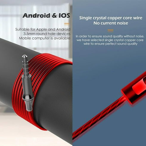 Wired Earphones with Microphone Headset Stereo Sound Quality Noise Canceling Headphones for Running/Cooking/Gym/Sports (A4- Red)...