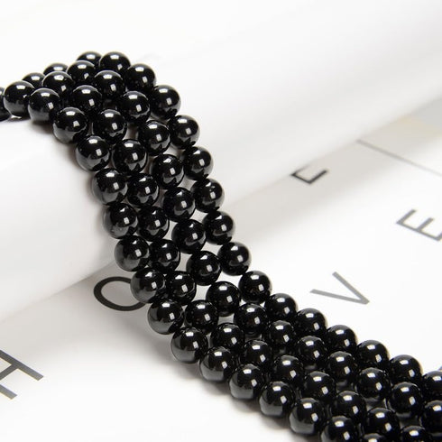 95pcs(2 Strand/Set) 8mm Genuine Black Tourmaline Healing Crystal Beads with Energy Power, Smooth Round Stone Beads for Jewlery Bracelets Making DI...