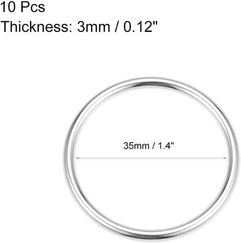 uxcell O Ring Buckle 35mm(1.4") ID 3mm Thickness Zinc Alloy O-Rings for Hardware Bags Belts Craft DIY Accessories, Silver Tone 10pcs...
