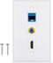 3 Port Wall Plate with Coaxial TV Cable F Type + Cat6 Ethernet + HDMI Keystone Female to Female Jack in White …...