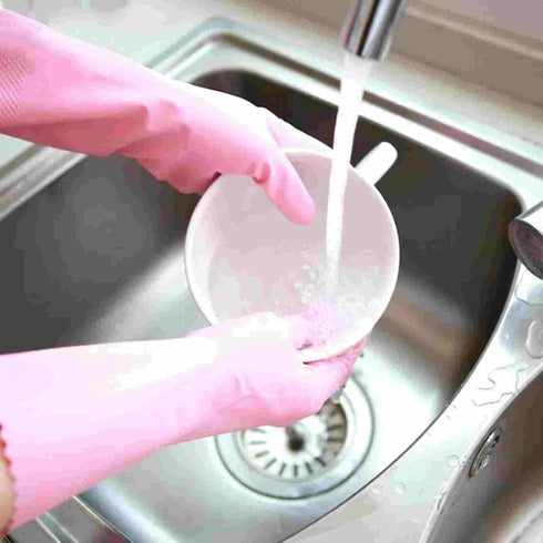 KINGFINGER Household Cleaning Gloves, 3 Pairs Reusable Rubber Gloves Cleaning, Latex Free Dishwashing Gloves, Flocked Cotton Liner, Water Resistan...