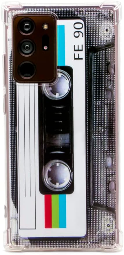 Case for Galaxy Note 20 Ultra with Reinforced Corners TPU Soft Bumper Retro Cassette Tape Case + Camera Lens Protector...