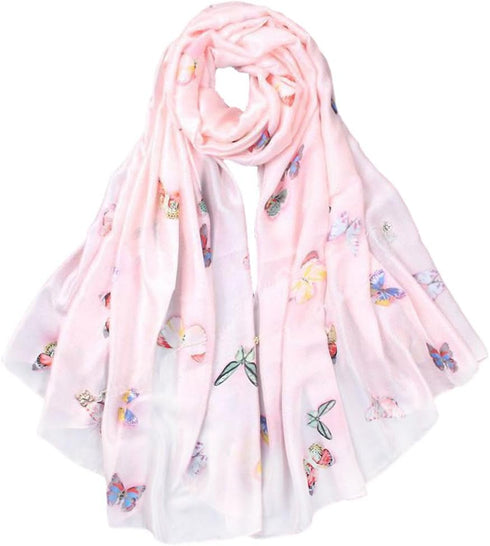 70x35inch Women Silk Feeling Head Hair Satin Scarf Wrapping Long Summer Fashion Lightweight Shawl Travel Beach Airplane (BB pink butterfly)...