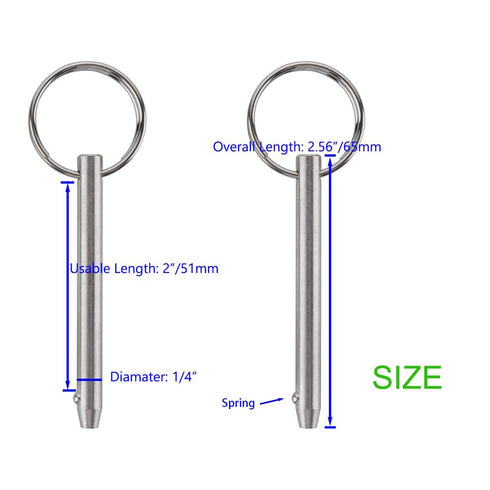 YXQ 2 Pcs Quick Release Pin, Diameter 1/4"(6.3mm), Overall Length 2.56"(65mm), Usable Length 2"(51mm), Full 316 Stainless Steel, Bimini Tops for B...