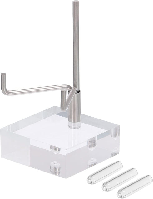 PATIKIL 2" x 2" x 1" Acrylic Display Stands, Display Easel Holder Stainless Steel Arm Crystal Display Stand for Mineral Gemstone Style 3, Clear...