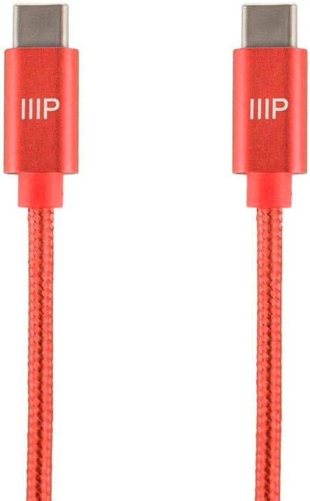 Monoprice USB 2.0 Type-C to Type-C Charge and Sync Nylon-Braid Cable - 3 Feet - Red, Up to 3 Amps/60 Watts - Palette Series...