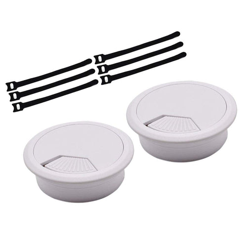 2 Inch (50mm) White Wire Grommets and Cable Ties Kit ABS Plastic Desk Hole Cover Cord Organizer for Computer Desk Cabinet (2pcs Desk Grommets + 6p...