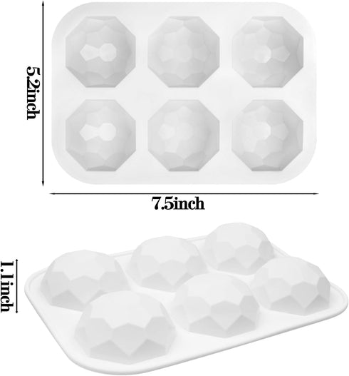 2 Pcs Diamond Ball Cake Silicone Molds, 3D Geometric Half Ball Mousse Cake Baking Molds, Silicone Pastry Chocolate Molds for Cake Decoration Frenc...