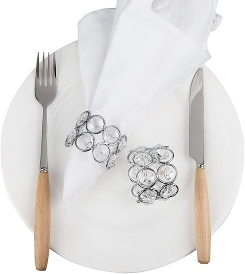 Feyarl Set of 4pcs Silver Crystal Napkin Rings Handcraft Sparkly Napkin Rings Napkin Holders for Wedding Centerpieces Special Occasions Celebratio...