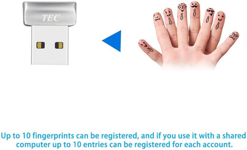 TEC Mini USB Fingerprint Reader for Windows 11/10 Hello, TEC TE-FPA2 Bio-Metric Fingerprint Scanner PC Dongle for Password-Free and File Encryptio...