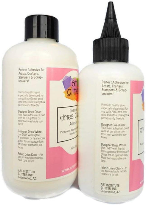 Art Glitter Designer Dries Clear Adhesive 8 oz Refill & 4 oz with Applicator Tip, Multicolor...