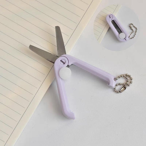 Purple Mini Folding Scissors with Key Chain Mini Telescopic Small Foldable Scissors Portable Safe Pocket Travel Scissors Retractable Kids Shears S...