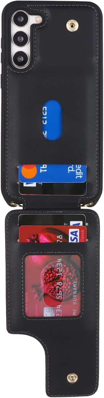 for Samsung Galaxy S22 Case with Card Holder and Strap for Women,Crossbody Lanyard,Ring Stand,Snap Clasp,Phone Wallet Cases 6.1 inch(Black)......