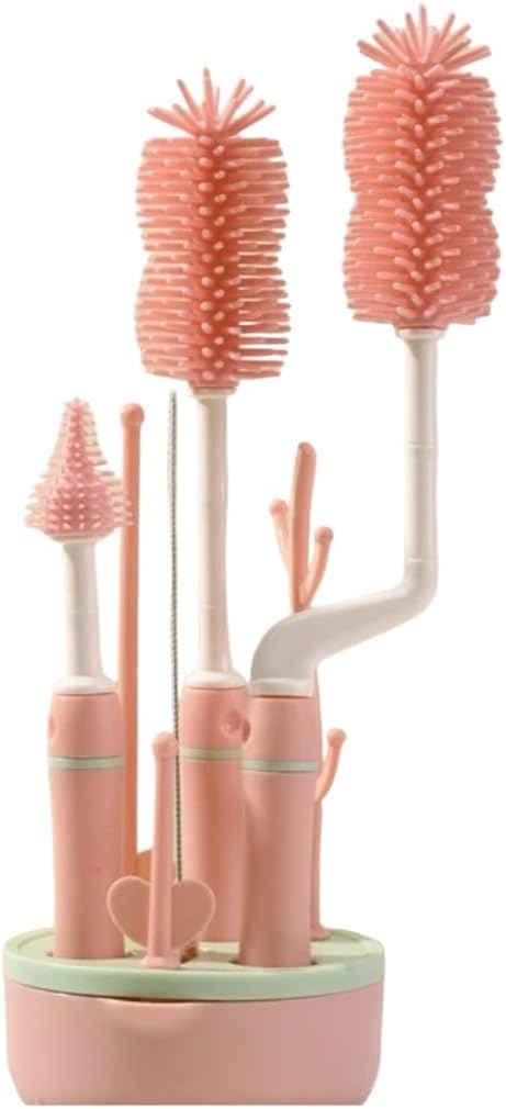 Silicone Baby Bottle Brush Set with Stand, 360° Rotating Silicone Bottle Cleaning Brush Cleaner Set of 4, Multipurpose Silicone Baby Bottle Straw ...