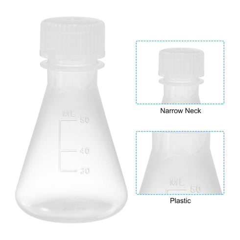 PATIKIL Erlenmeyer Flask, 3 Pcs 50ml 125ml 250ml Narrow Mouth Graduated Flasks with Screw Cap Plastic Flasks with Printed Graduation for Lab Exper...