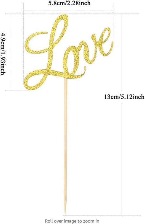 Hongkai 24PCS Gold Glitter Love Cake Topper Cupcake Picks For Wedding Bridal Shower Engagement Bachelorette Bride to be Anniversaries Just married...