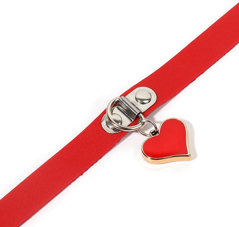 PU Leather Choker Necklace Heart-Shape Punk Goth O Ring and Love Heart Choker Collar Chain for Women (Red)...