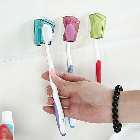 Toothbrush Holder Case with Suction Cup, 3 Pcs Wall Toothbrush Holder with Cover Case, Bathroom Toothbrush Holder for Kids and Adult...