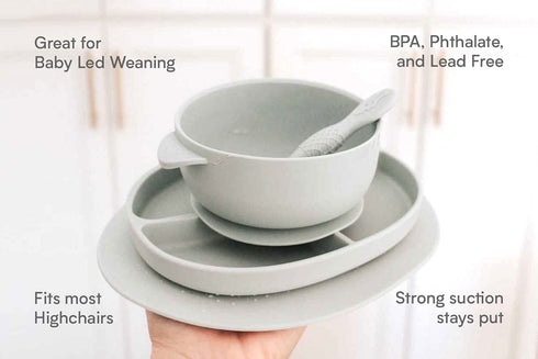Suction Toddler Plates & Bowls Complete Set w/Spoon- BPA Free 100% Food Grade Silicone- Microwave & Dishwasher Safe Baby Suction Plate, Suction Bo...
