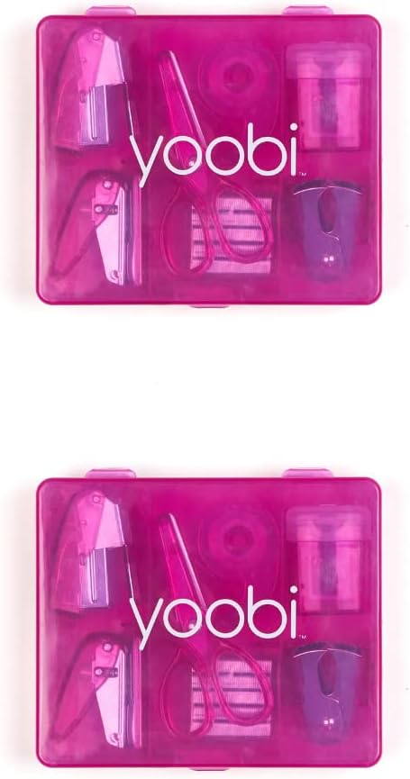 Yoobi: Pink Mini Office Supply Kits – Mini School Supplies Kit – Includes Scissors, Mini Stapler, Staple Remover, Staples, Tape Dispenser & More –...
