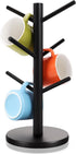 Mug Tree, Thicker Base Coffee Cup Holder for Countertop, Sturdy Wood Coffee Tree Mug Holder Stand with 6 Hooks, Non-Slip Mug Rack for Home Storage...