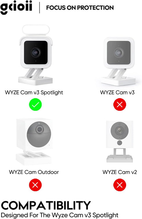 Mount for Wyze Cam V3 Spotlight Camera, Indoor/Outdoor Security Accessories?Weatherproof Protective Silicone Skin Cover and 360 Degree Adjustable ...