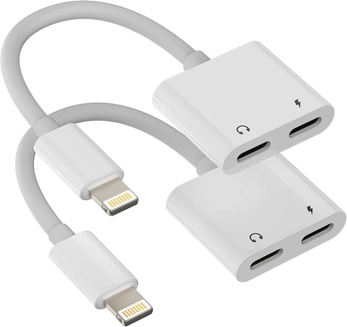 2pack,Compatible for iPhone Headphone Adapter Double Compatible with Lightning Port to Audio Jack and Charger Earphone Charging Splitter 11 12Mini...