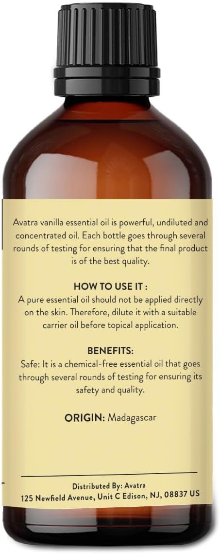 Avatra Vanilla Essential Oil for Diffuser, Skin, & Aromatherapy | Natural & Undiluted Oil for Soap & Candle Making | Long Lasting Scent- 3.38 Fl O...